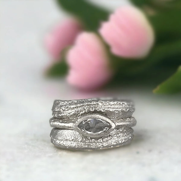 Nostalgic Nostalgia Gravel & Glory Bridal Ring Set, Graceful Curves Vintage Engagement Ring