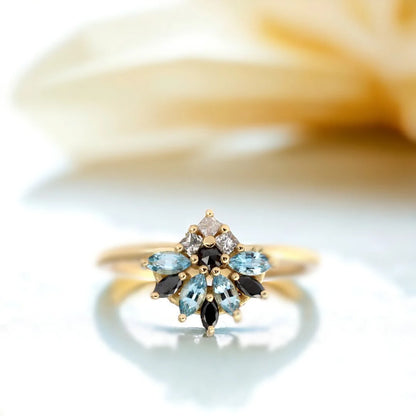 Marquise Aquamarine Diamond Cluster Engagement Ring