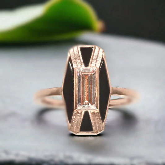 Imber Designer Ring – Lab Grown Diamond, Black Jasper & Baguettes