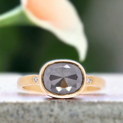 Rectangular Gray Rose Cut Diamond Ring Rose Gold Accent Diamonds