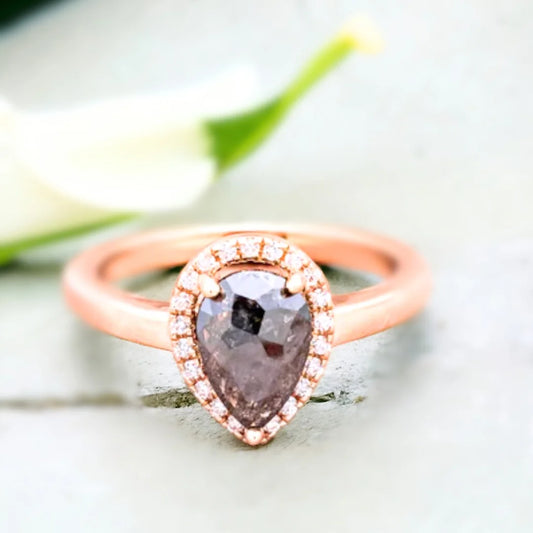Luxury Salt and Pepper Diamond Engagement Ring Pavé White Gold