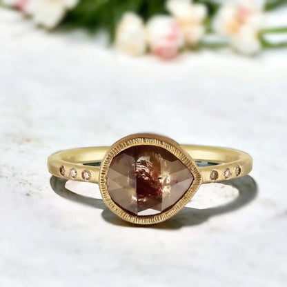 Maya Pear Shaped Cognac Diamond Engagement Ring in Fairmined Gold