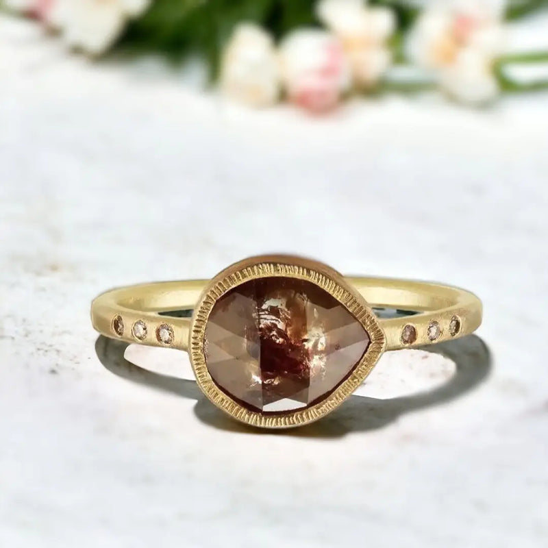 Vintage-Inspired Charm Brown Diamond Yellow Gold Engagement Ring, Earthy Elegance Rustic Diamond Ring