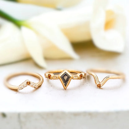 Salt and Pepper Kite Cut Diamond Engagement Ring Fiery Design
