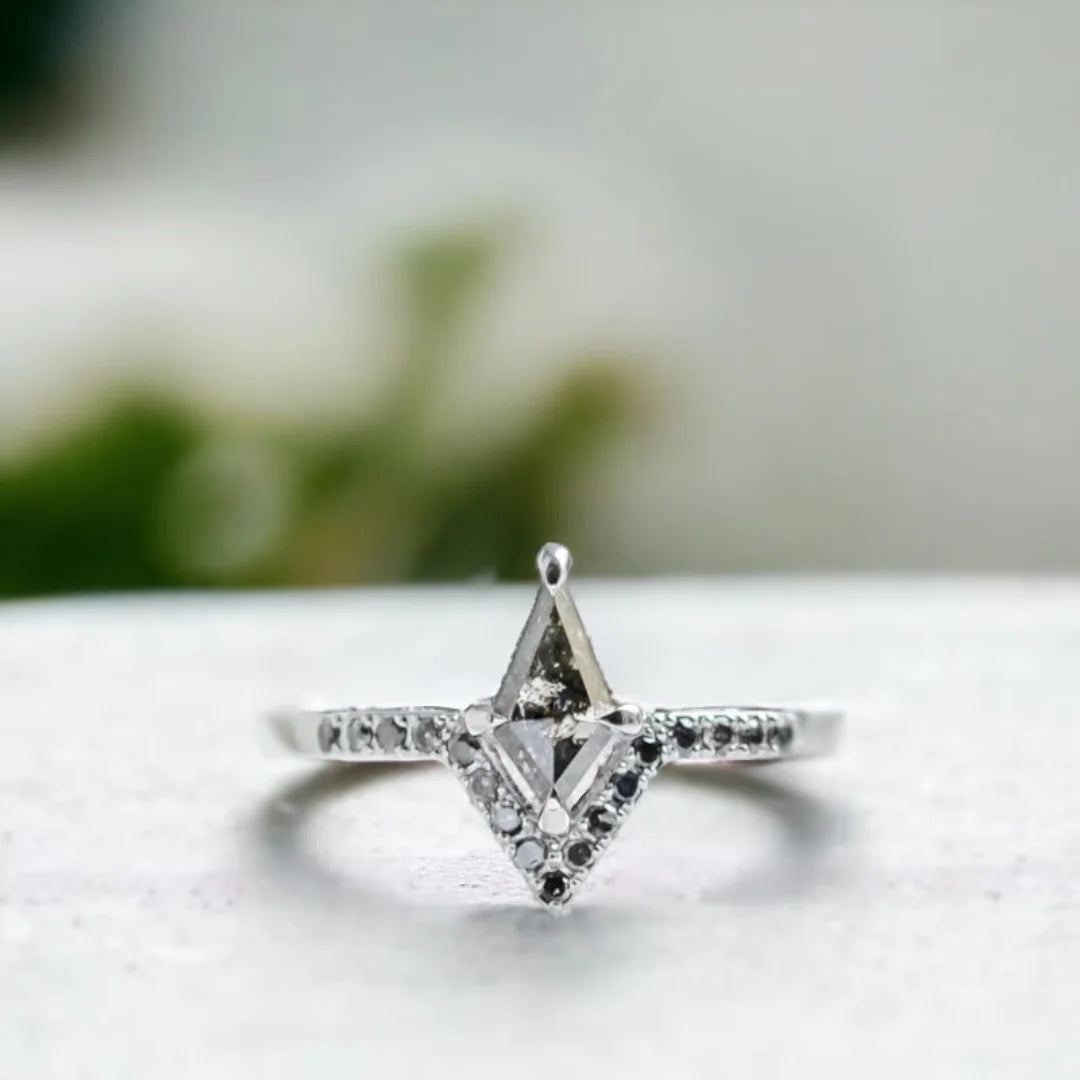 Kite Cut Salt and Pepper Diamond Engagement Ring