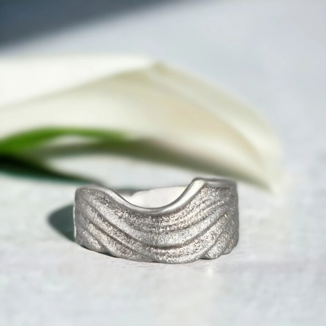 Ocean Breeze Sand Textured Ring with Polished Finish