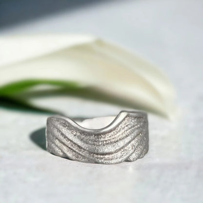 Ocean Breeze Sand Textured Ring with Polished Finish