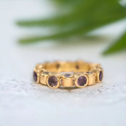 Blue Sapphire and Ruby Bridal Band Bezel Set Ring