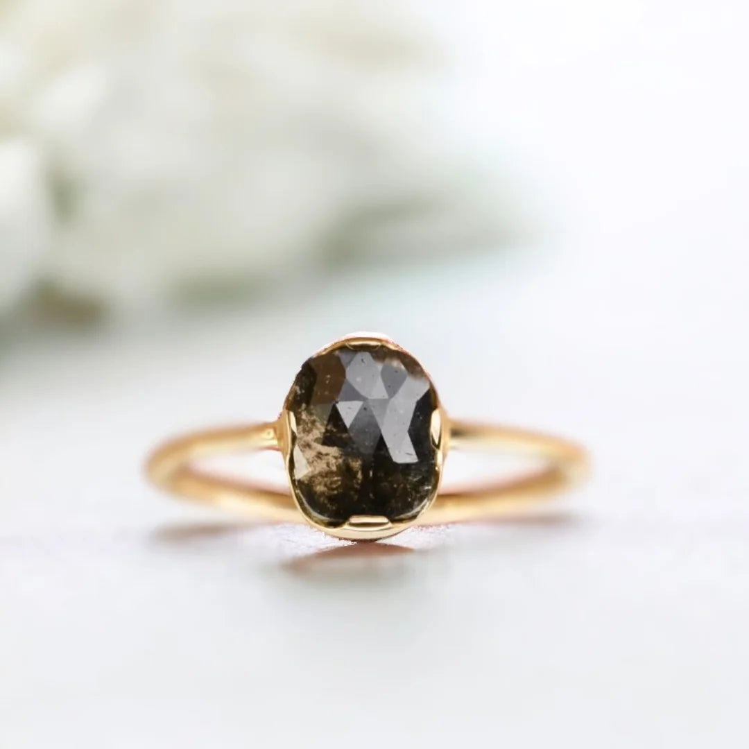Oval Dark Gray Diamond Engagement Ring Solitaire