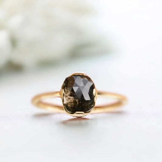 Oval Dark Gray Diamond Engagement Ring – Solitaire