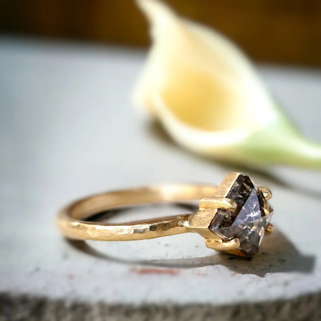 Exquisite Salt and Pepper Diamond Ring Unique Elegant Design