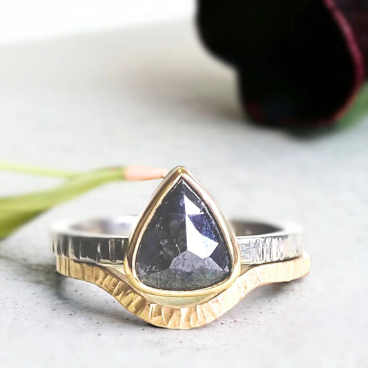 Dual Resonance Salt & Pepper Diamond Ring - Pear Diamond Glimmer