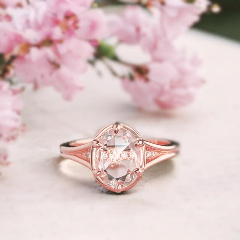 Peachy Keen Light Elegance Engagement Ring, Cherry Blossom Charm Light Pink Gift Ring