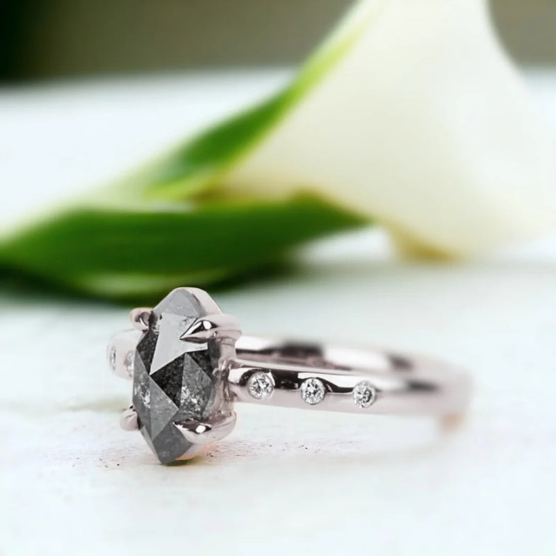 Velvet Nightfall Diamond Ring, Twilight Trellis Natural Salt And Pepper Diamond Ring