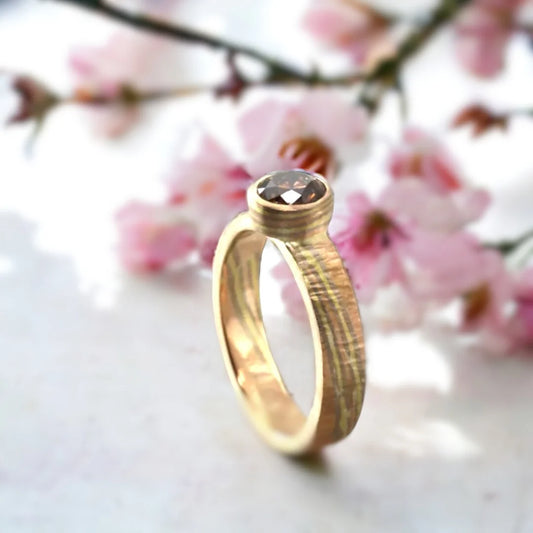 Kushikino 18ct Rose Gold Mokume Gane Lab Diamond Engagement Ring