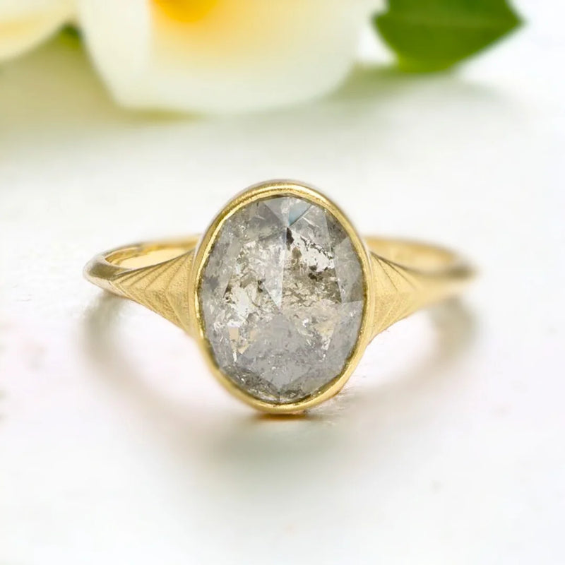 Enchanted Handmade In Layer Elements Ensemble Ring, Natural Salt & Pepper Brilliant Bridal Ring