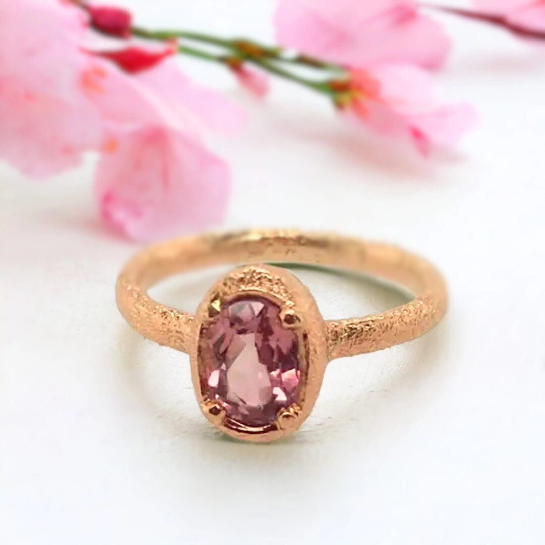 Oval Rose Pink Rhodolite Garnet Ring Statement Design