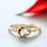 18K Yellow Gold Muguet Ring with Pear-Shaped Salt & Pepper Diamond
