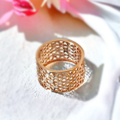 Handcrafted Diamond Band Ring with Pierced Gold Design