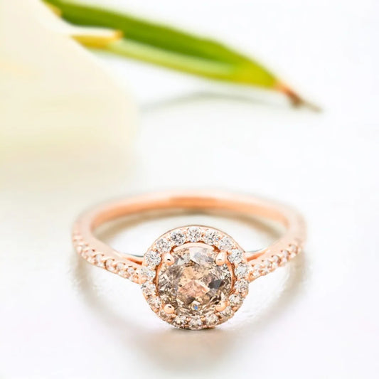 Salt and Pepper Diamond Halo Engagement Ring Round Felice Design