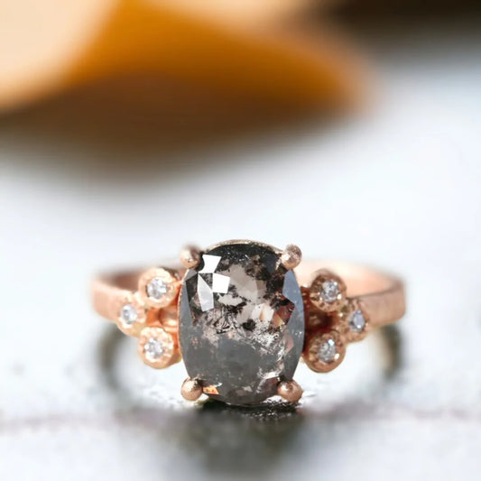 Natural Salt & Pepper Diamond Ring – Crystal Clarity Engagement Ring