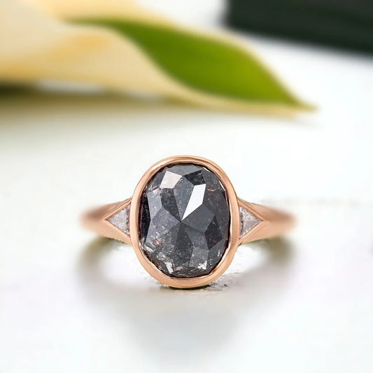 Rose Cut Diamond Ring with Trillion White Diamonds