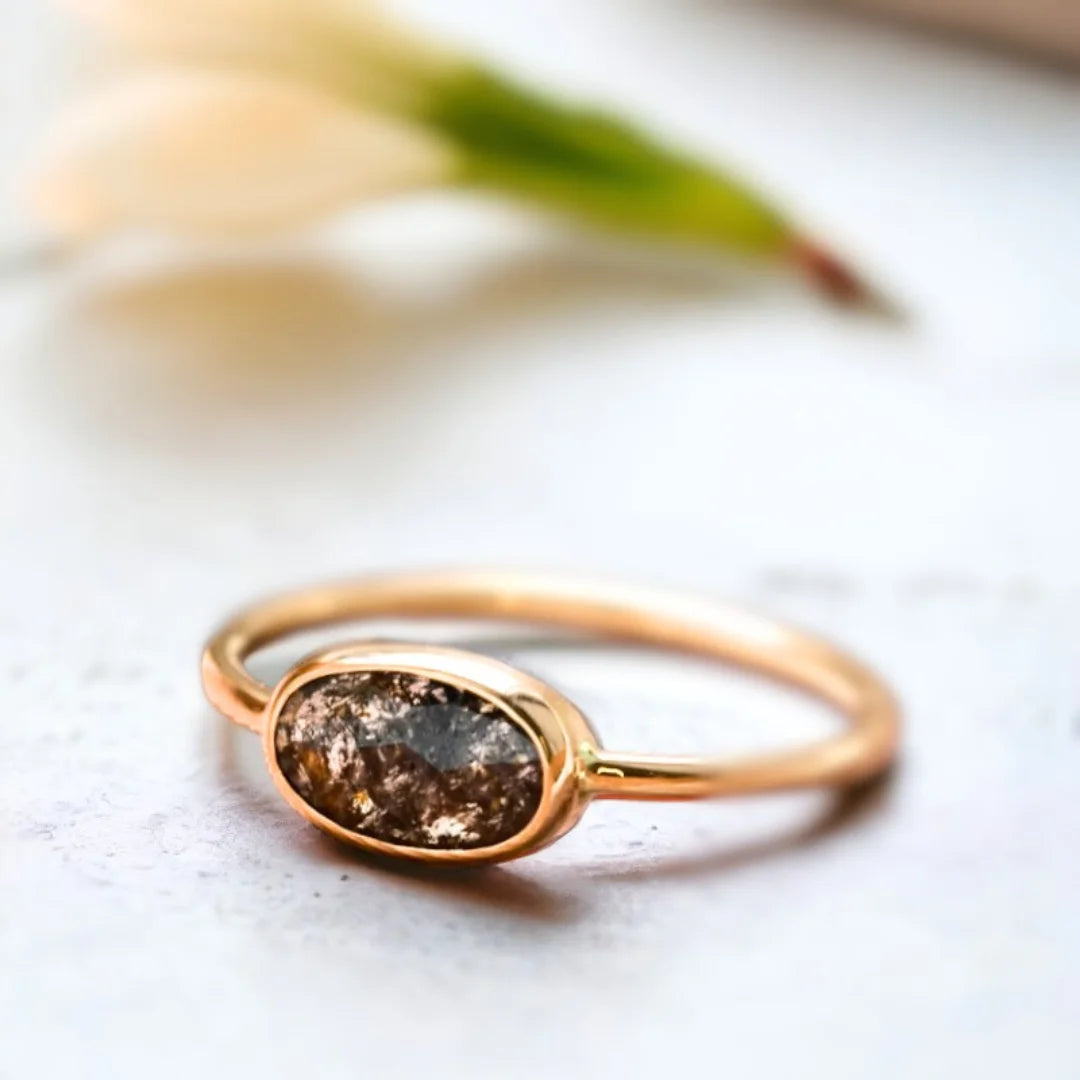 Graceful Bloom Salt and Pepper Rose Oval Diamond Ring