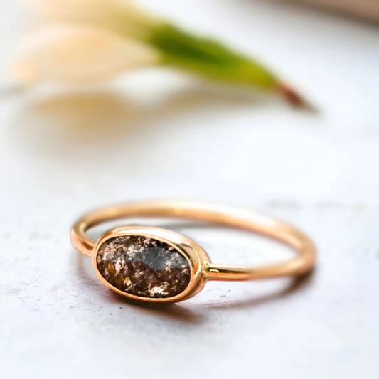 Graceful Bloom Salt & Pepper Rose Oval Diamond Engagement Ring