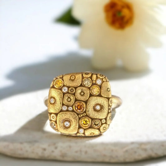 Natural White Diamond Cushion Dome Shield Ring