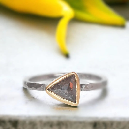 Triangular Rustic Gray Diamond Ring with Palladium Band