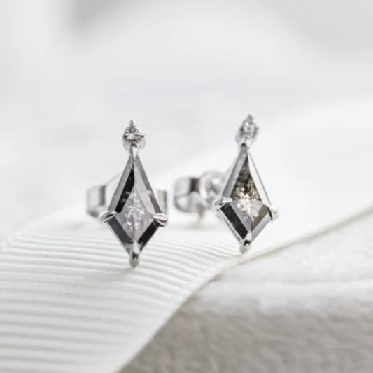 Geometric Kite Diamond Earrings White Gold Studs