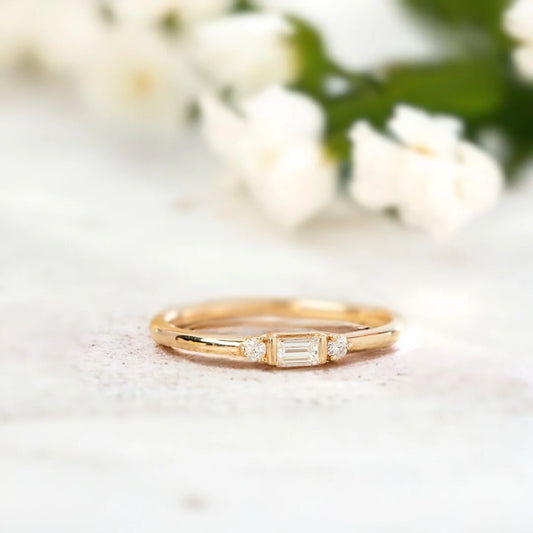 Baguette Diamond Ring Solid Gold Minimalist Engagement Ring