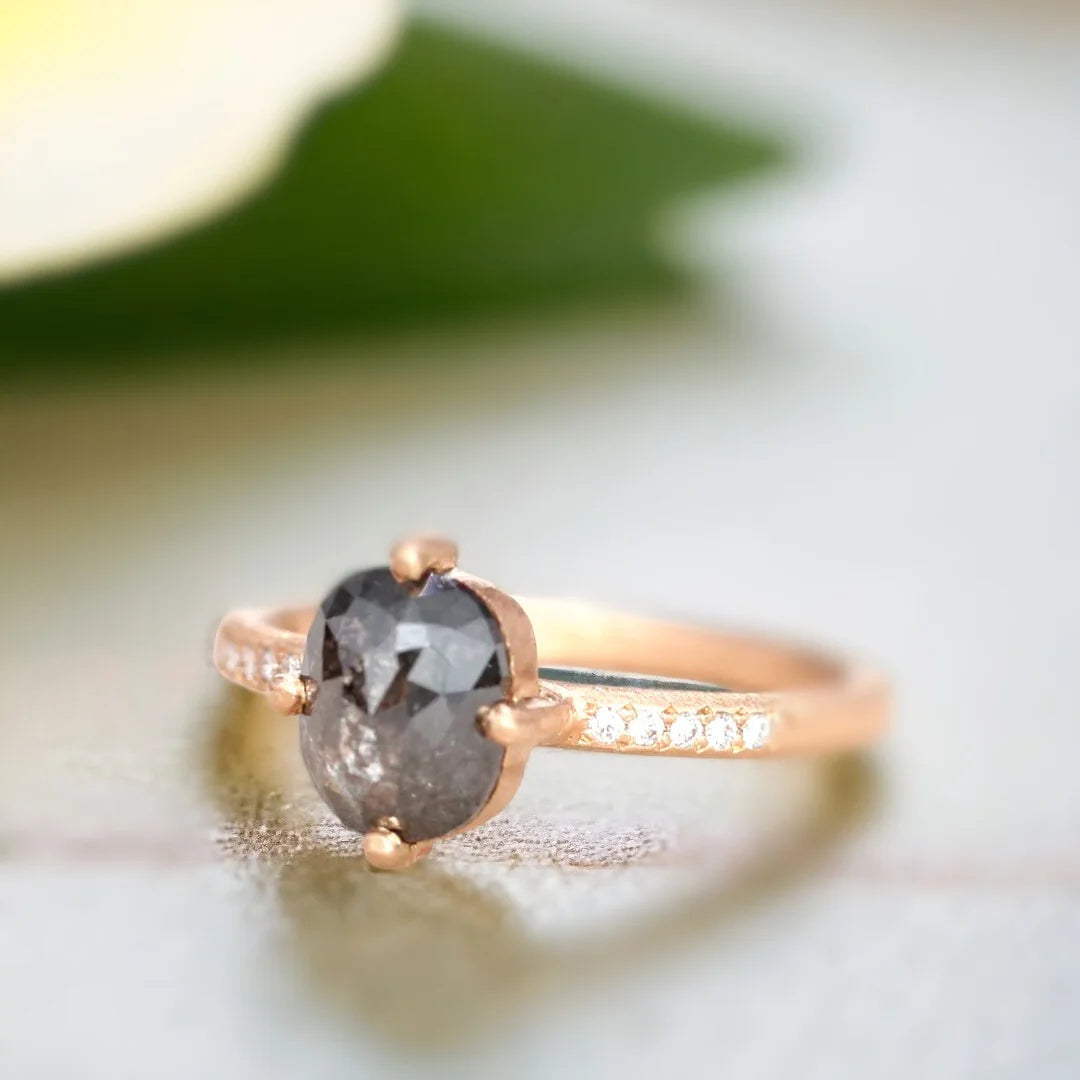Dark Grey Diamond Ring Nouveau Elegance Salt and Pepper