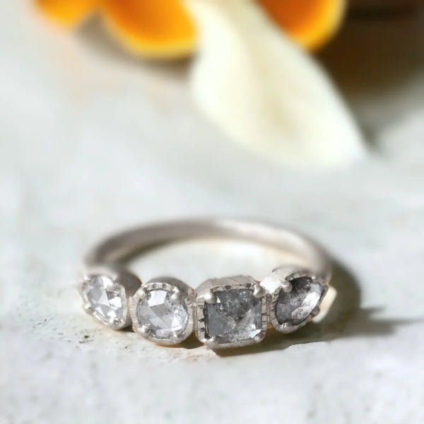 Chandelier Glow Salt & Pepper Natural Diamond Ring, Delicate Dreams Diamond Ring