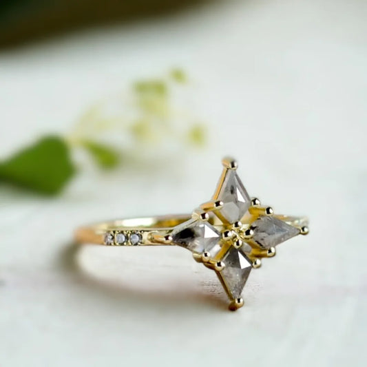 Snowflake Salt & Pepper Kite Diamond Engagement Ring