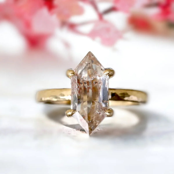 Fiery Frost Bloom Salt & Pepper Natural Diamond Ring, Gilded Grace Diamond Ring