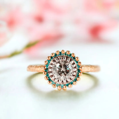 Hand-Forged Ocean Blue Diamond & Sapphire Ring – Antique Inspired