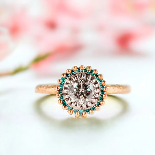 Hand-Forged Ocean Blue Diamond & Sapphire Ring – Antique Inspired