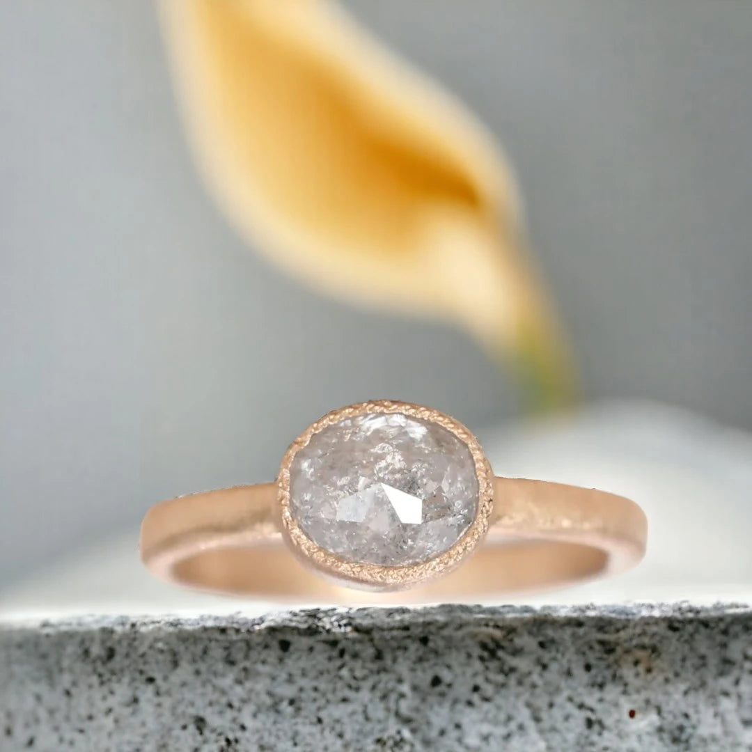 Fancy Cut Salt and Pepper Diamond Solitaire Engagement Ring