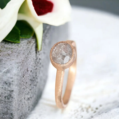 Fancy Cut Salt and Pepper Diamond Solitaire Engagement Ring