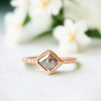 Salt and Pepper Diamond Lozenge Engagement Ring Rose Gold