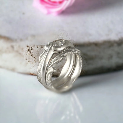 Galene Wedding Band Set with Sand Textured Design
