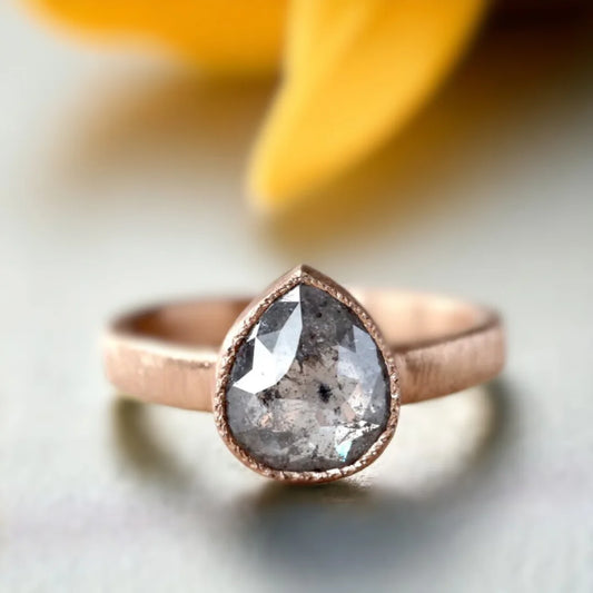 Pear Salt & Pepper Diamond Ring – One-of-a-Kind Sparkle