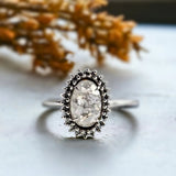 Pale Gray with Speckles Natural Salt And Pepper Diamond, Lunar Glow Milky Diamond Engagement Ring