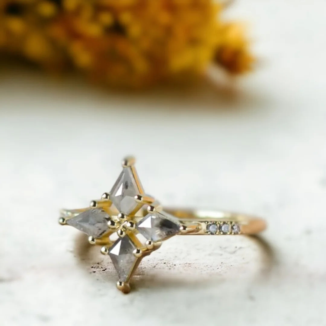 Snowflake Salt and Pepper Kite Diamond Engagement Ring