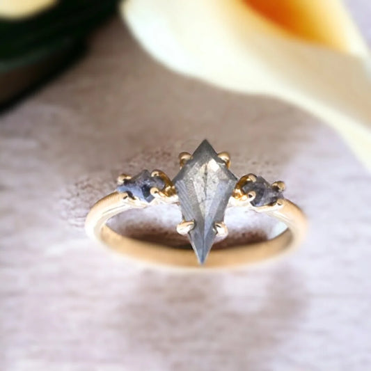 Salt & Pepper Diamond Kite Engagement Ring with Diamond Accents