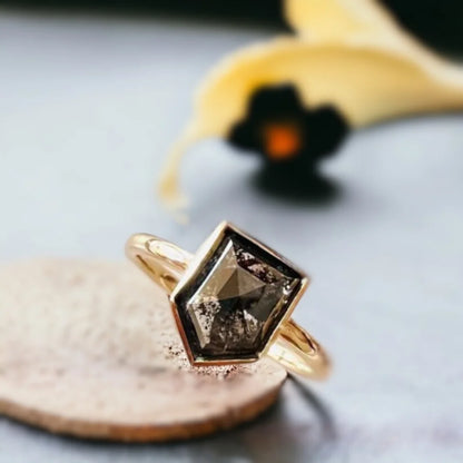 Aegis Amethyst and Salt Pepper Diamond Ring Natural Unique Design