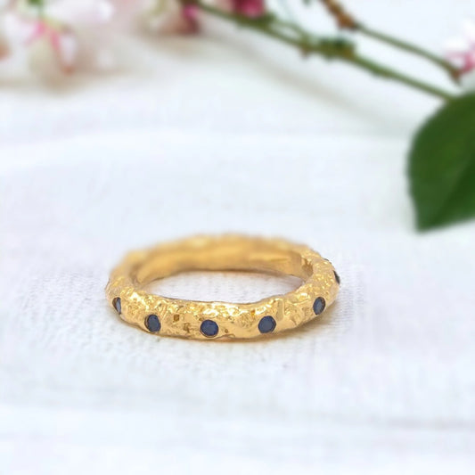 Gold Foil Blue Sapphire Stacking Rings Custom Design