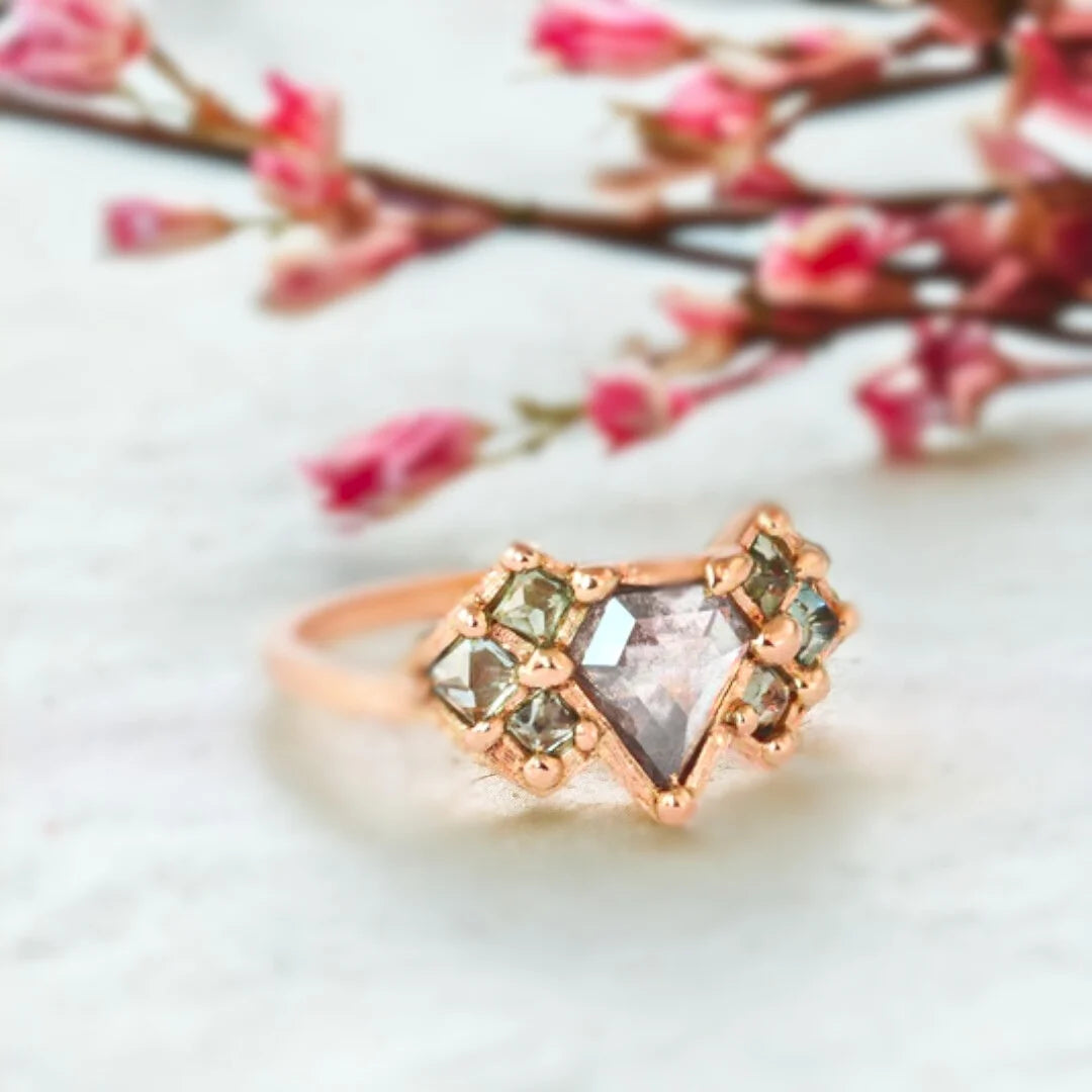 Uncut Diamond Vintage Deco Engagement Ring Earth Inspired
