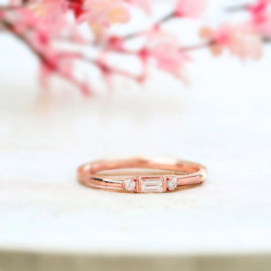 Baguette Diamond Ring Solid Gold Minimalist Engagement Ring